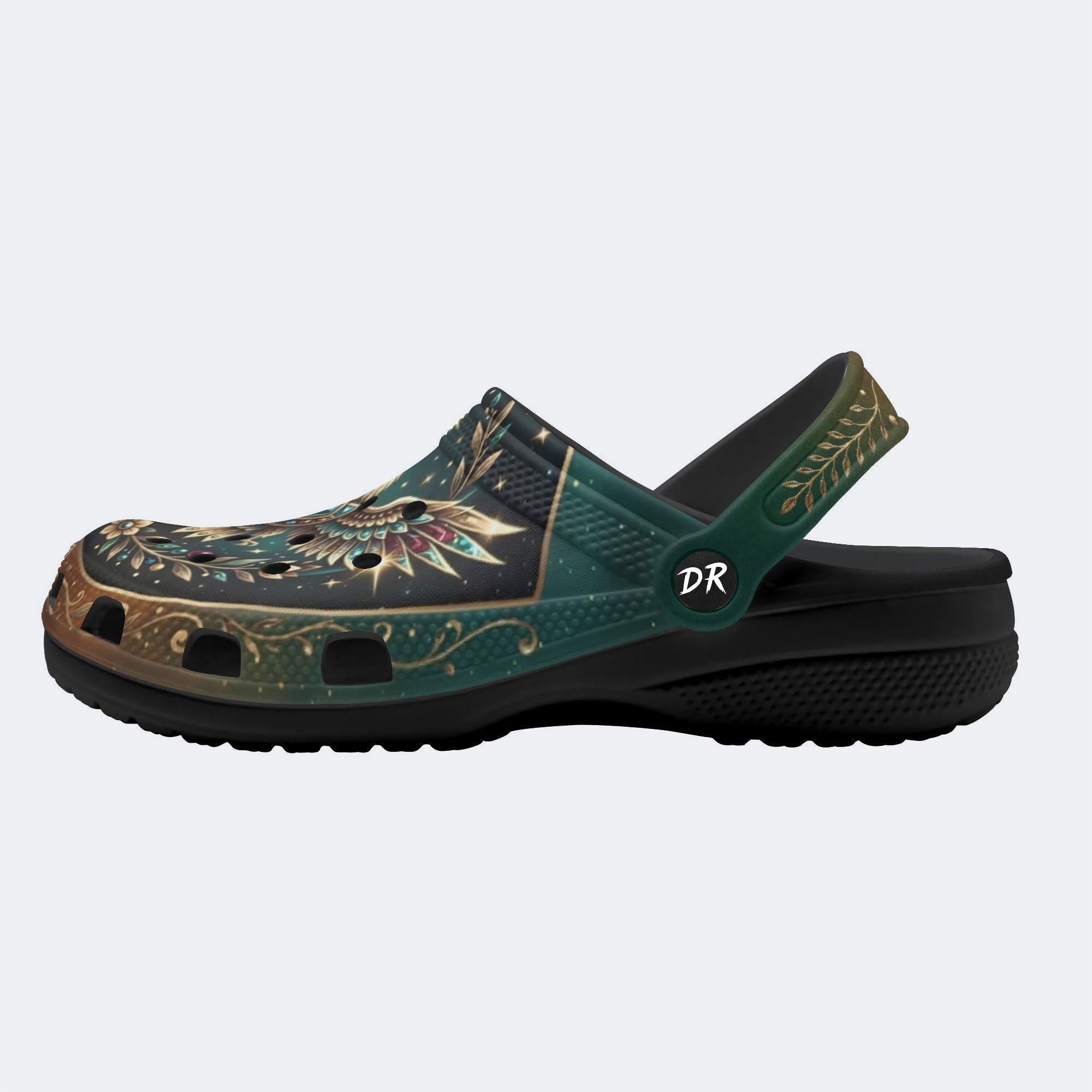 Jewel Eagle Vintage Wreath Print Fleece-Lined Clogs