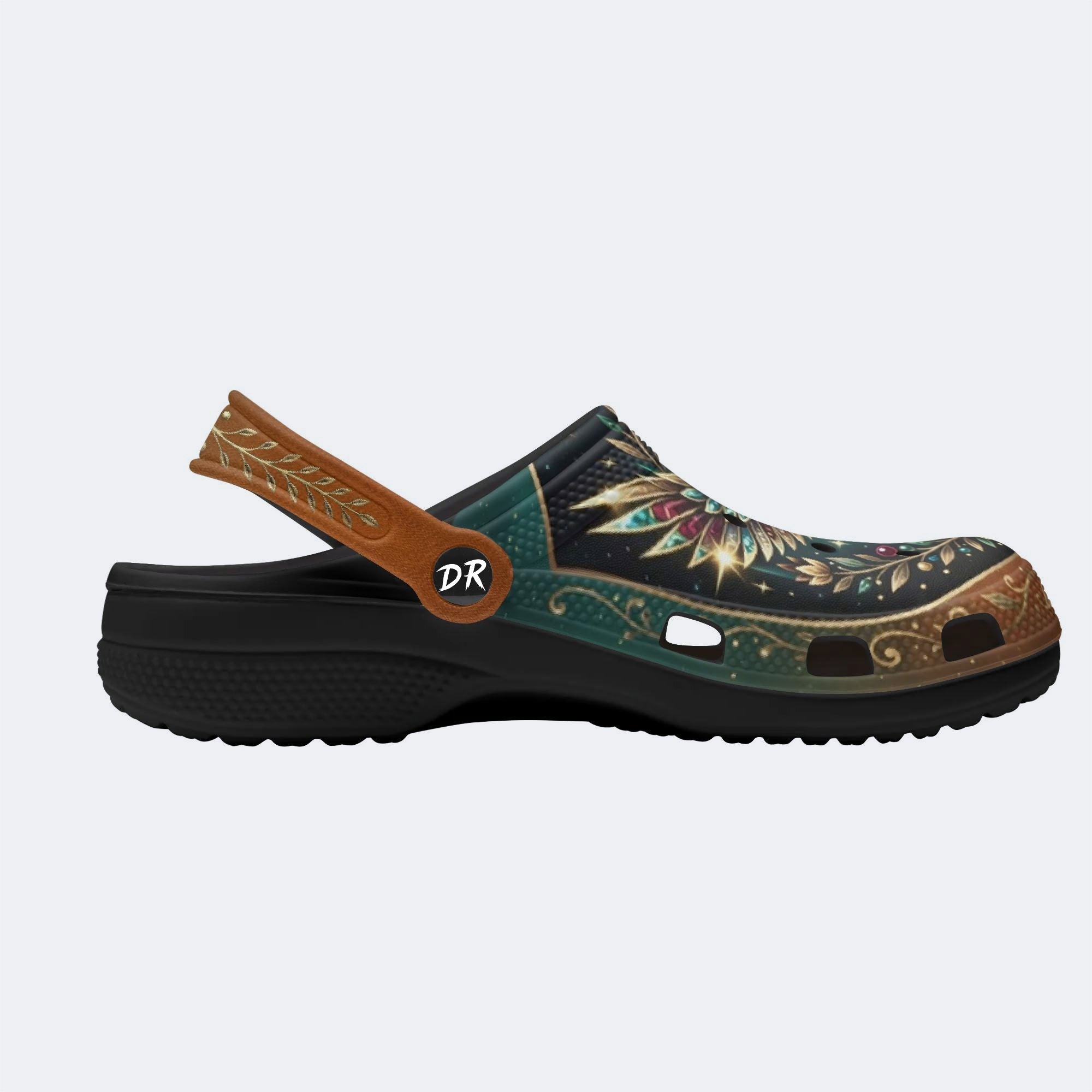 Jewel Eagle Vintage Wreath Print Fleece-Lined Clogs