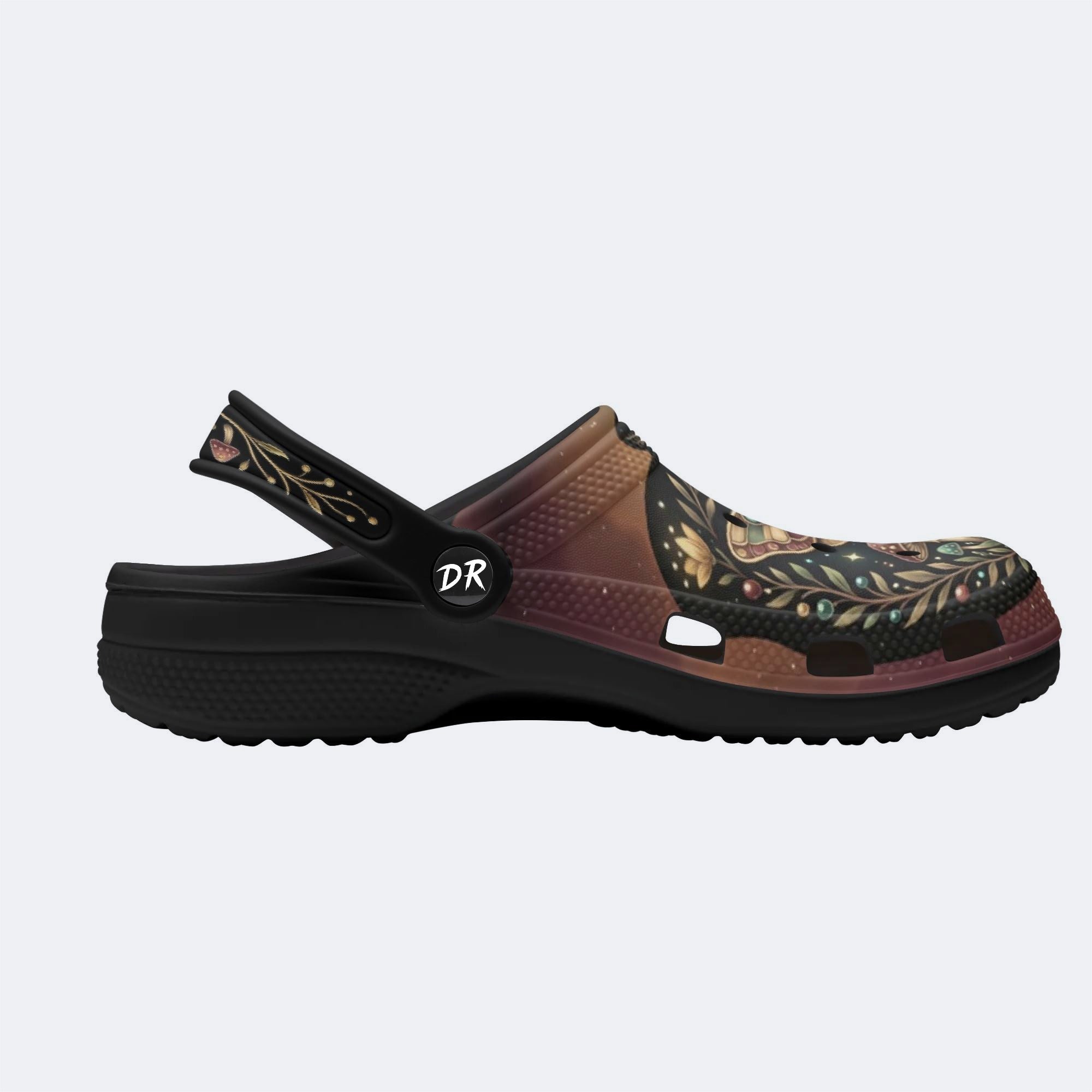 Jewel Moth Vintage Wreath Print Fleece-Lined Clogs
