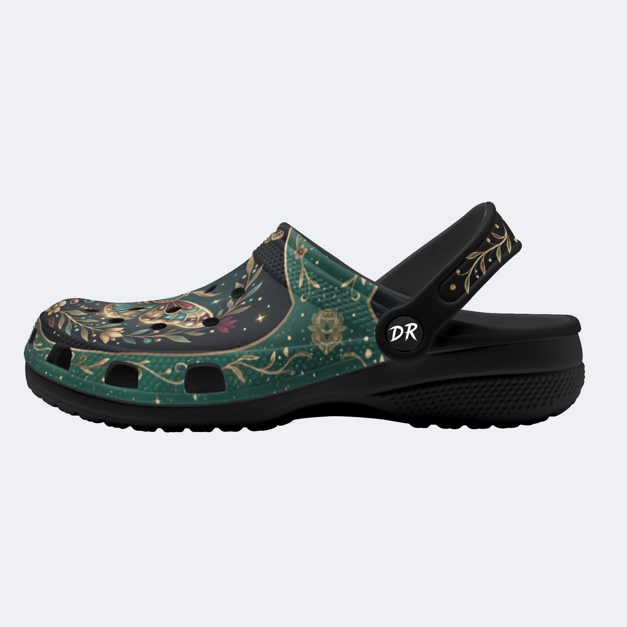 Jewel Moth Vintage Wreath Print Fleece-Lined Clogs
