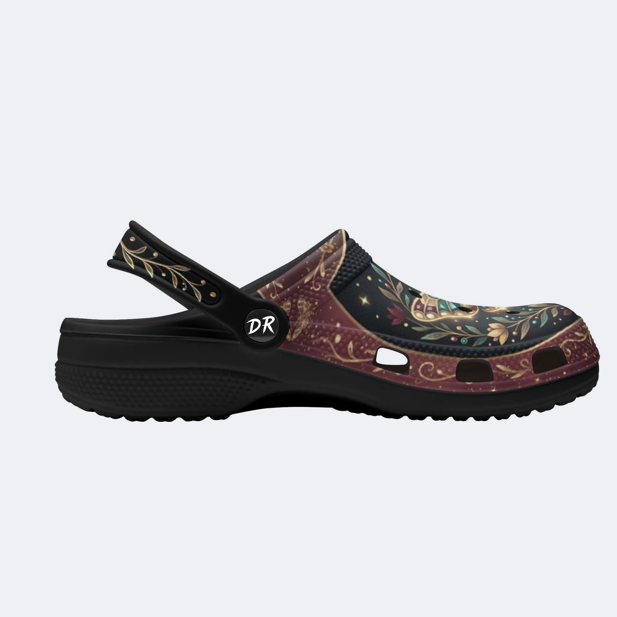 Jewel Moth Vintage Wreath Print Fleece-Lined Clogs