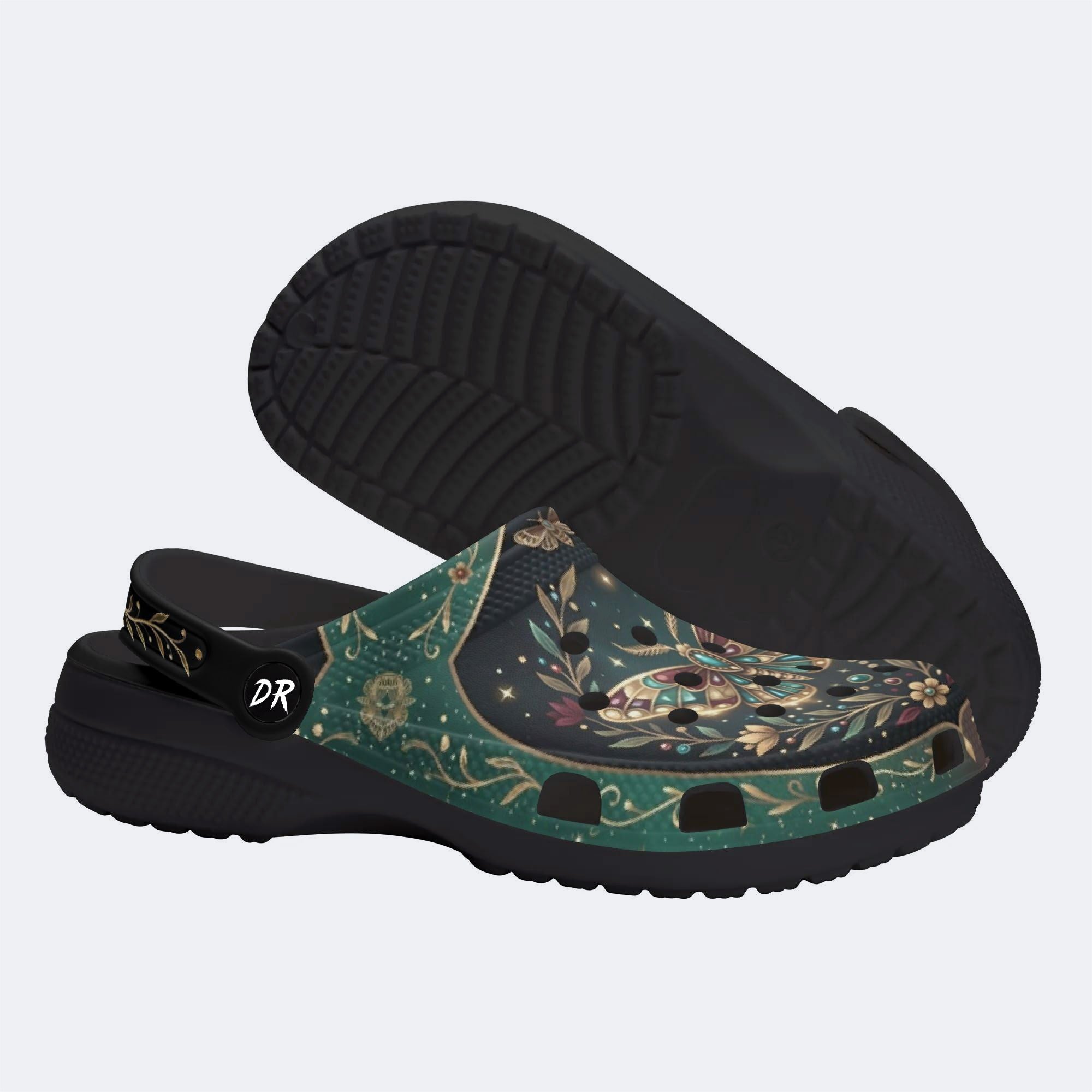 Jewel Moth Vintage Wreath Print Fleece-Lined Clogs