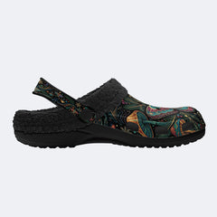 Mushroom Forest Moth Vintage Floral Wreath Print Fleece-Lined Clogs