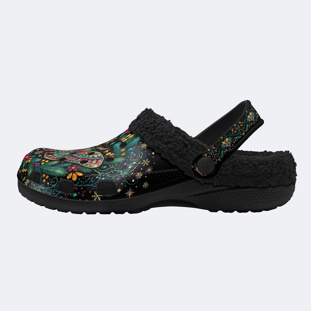 Pine Branch Moth Print Fleece-Lined Clogs