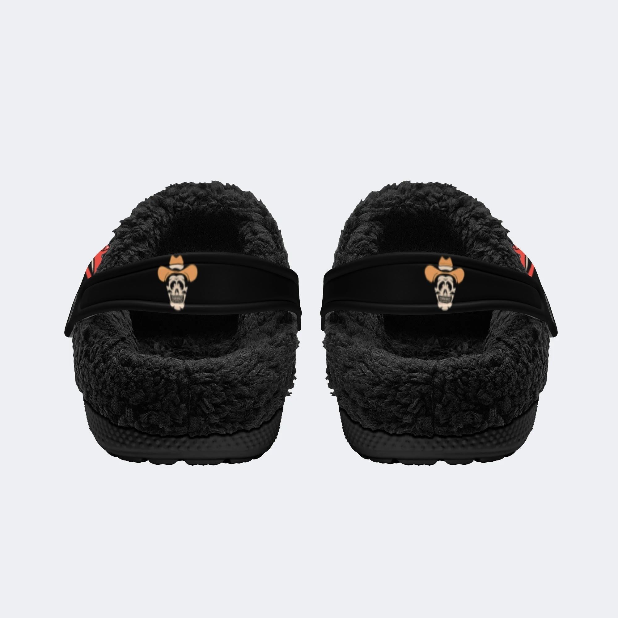 Retro Cowboy Skull Print - Fur Lined Slippers/Sandals