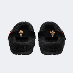 Retro Cowboy Skull Print - Fur Lined Slippers/Sandals