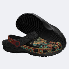 Vintage Mushroom Forest Moth Print Fleece-Lined Clogs