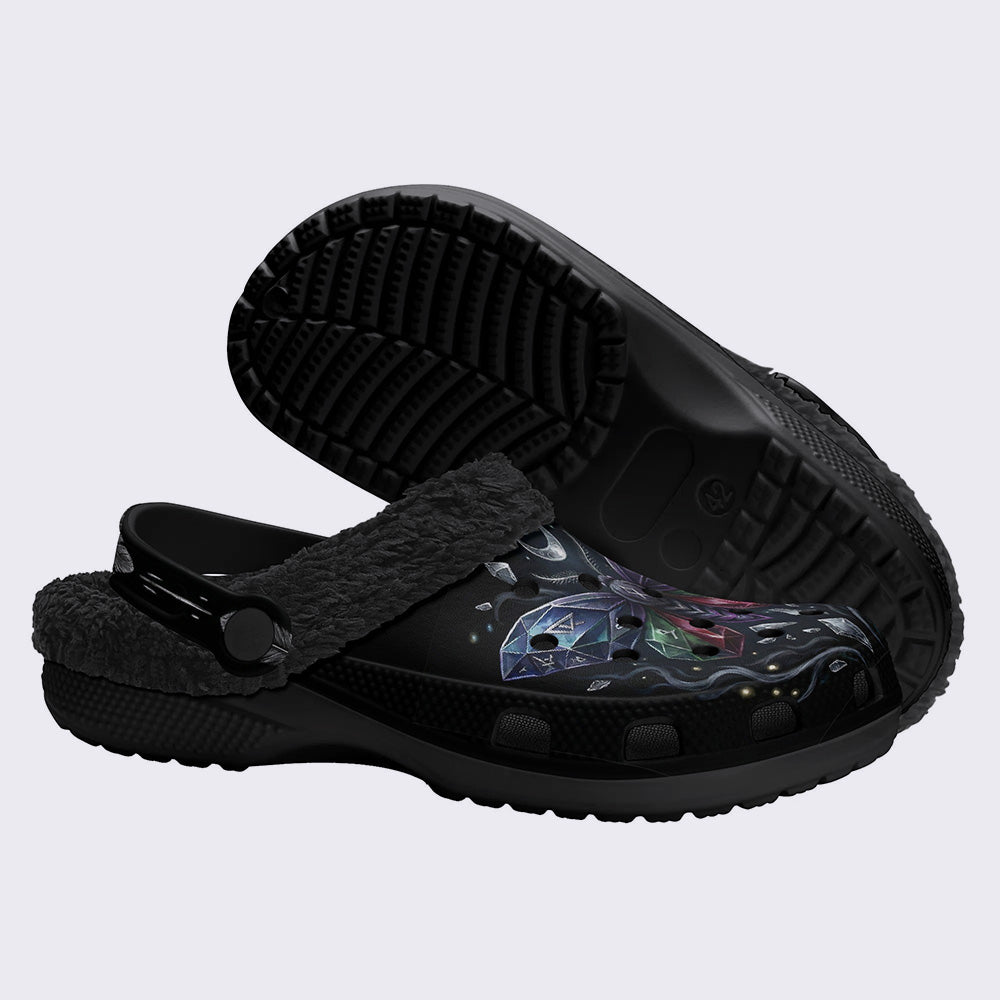 Obsidian Moth Print Fleece-Lined Clogs