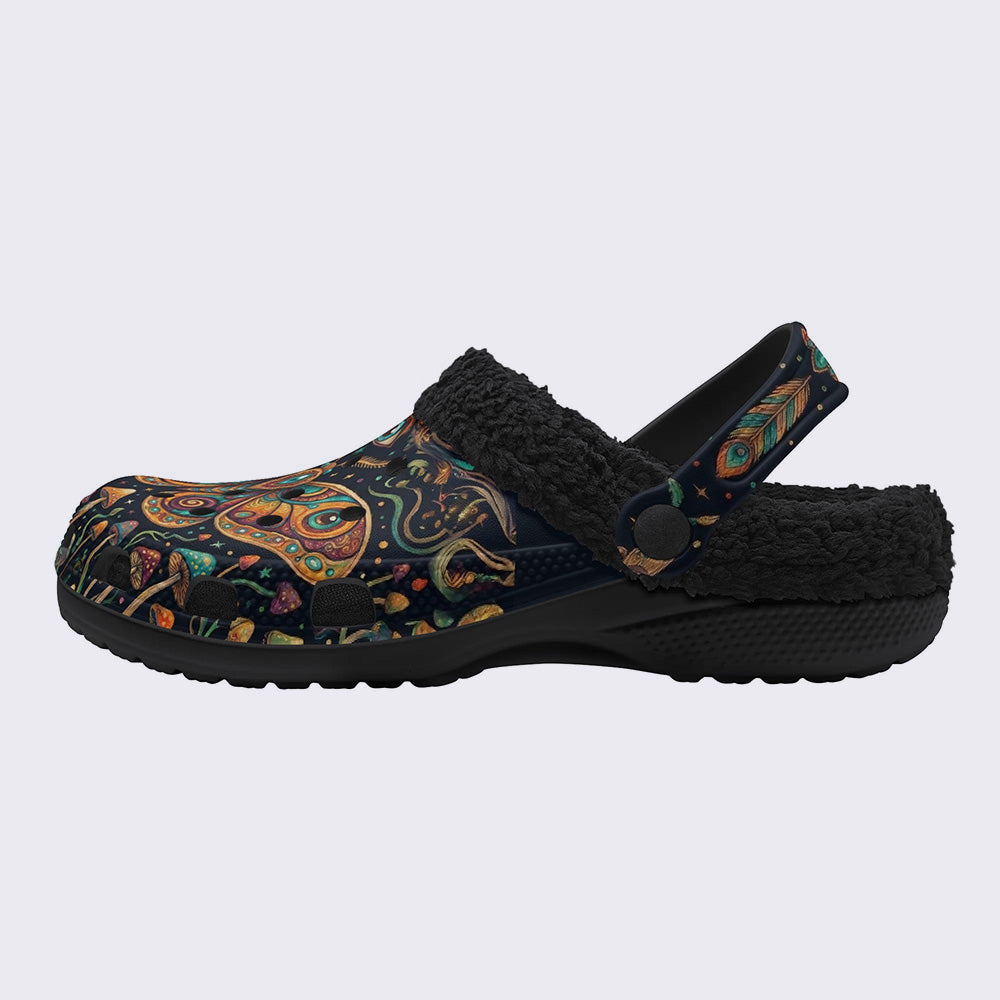 Psychedelic Mushroom Forest Moth Retro Print Clogs